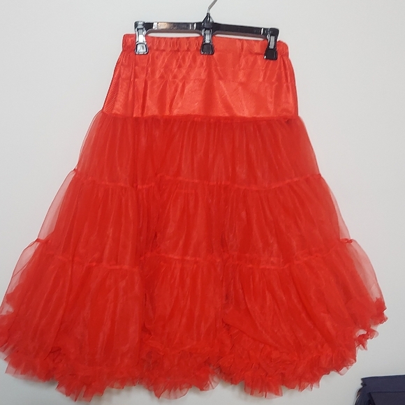 Hell Bunny Vibrant Red Layered Ruffled Penelope Petticoat Midi Skirt - Picture 4 of 12